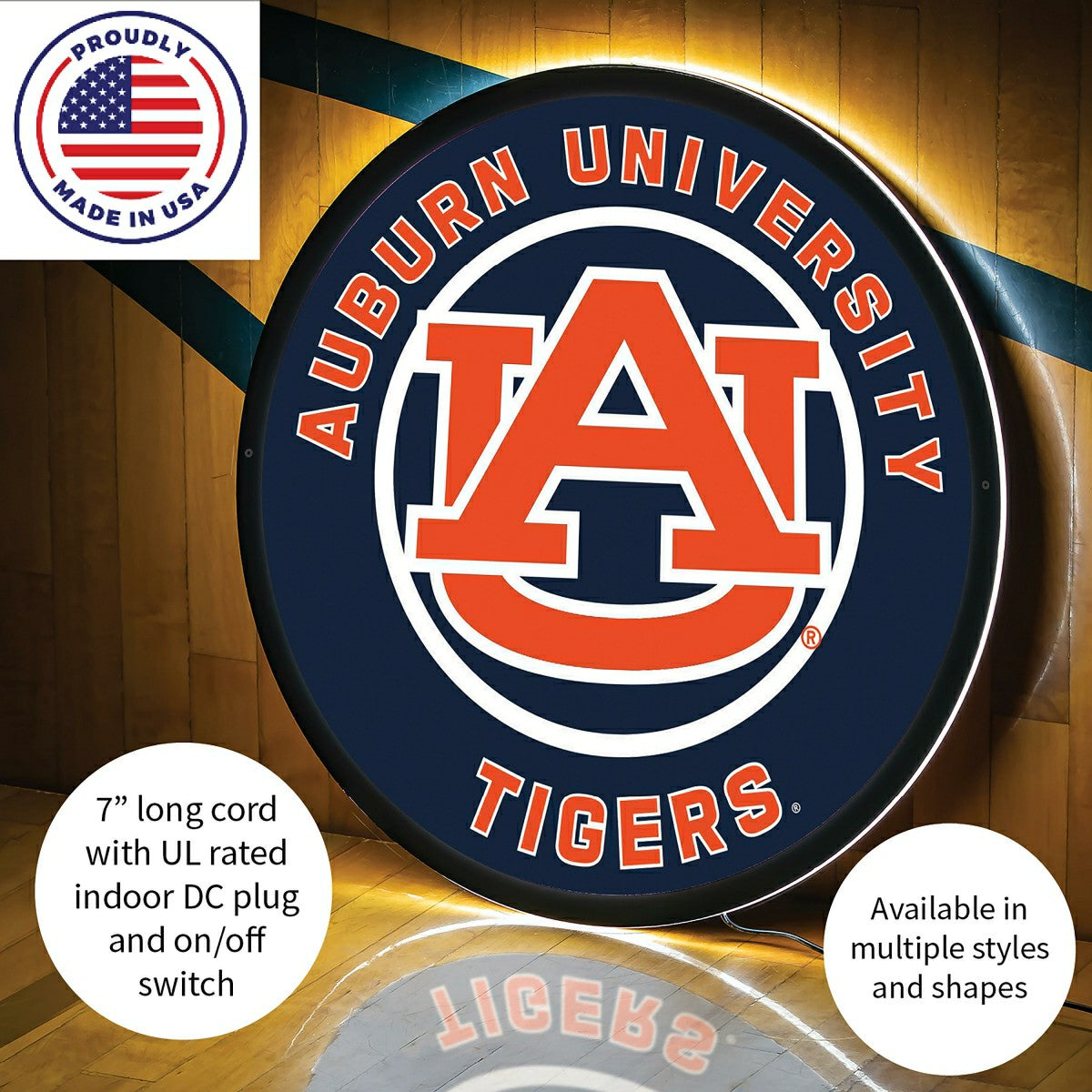 Team Sports America Recommended - LED Wall Decor, Round, Auburn University