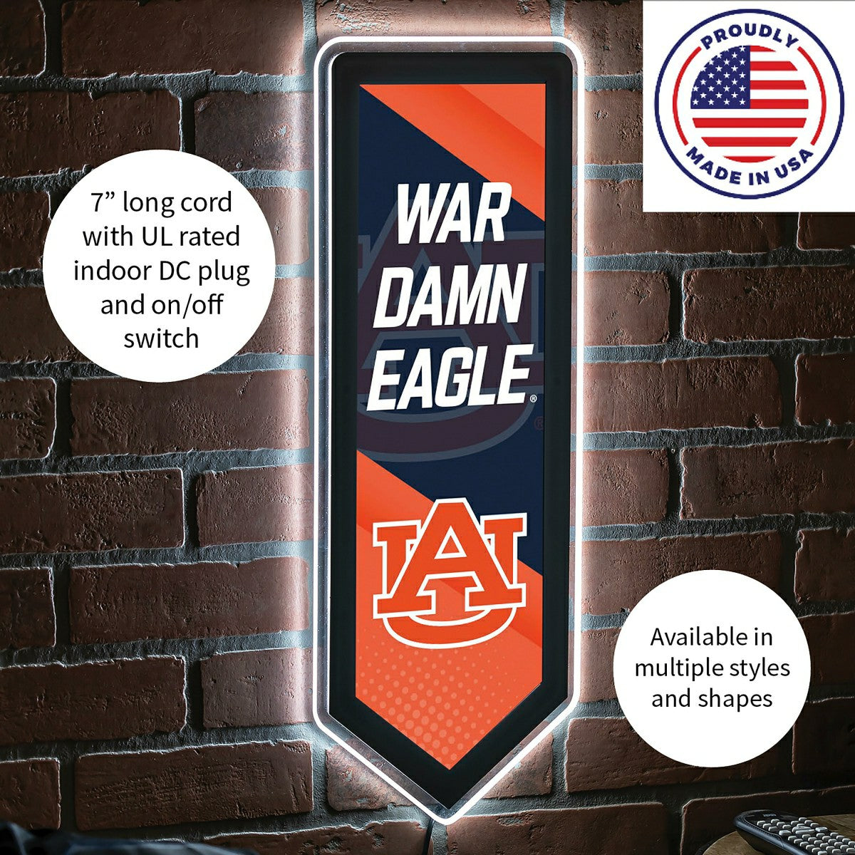 Team Sports America Exclusive - LED Wall Decor, Pennant, Auburn University