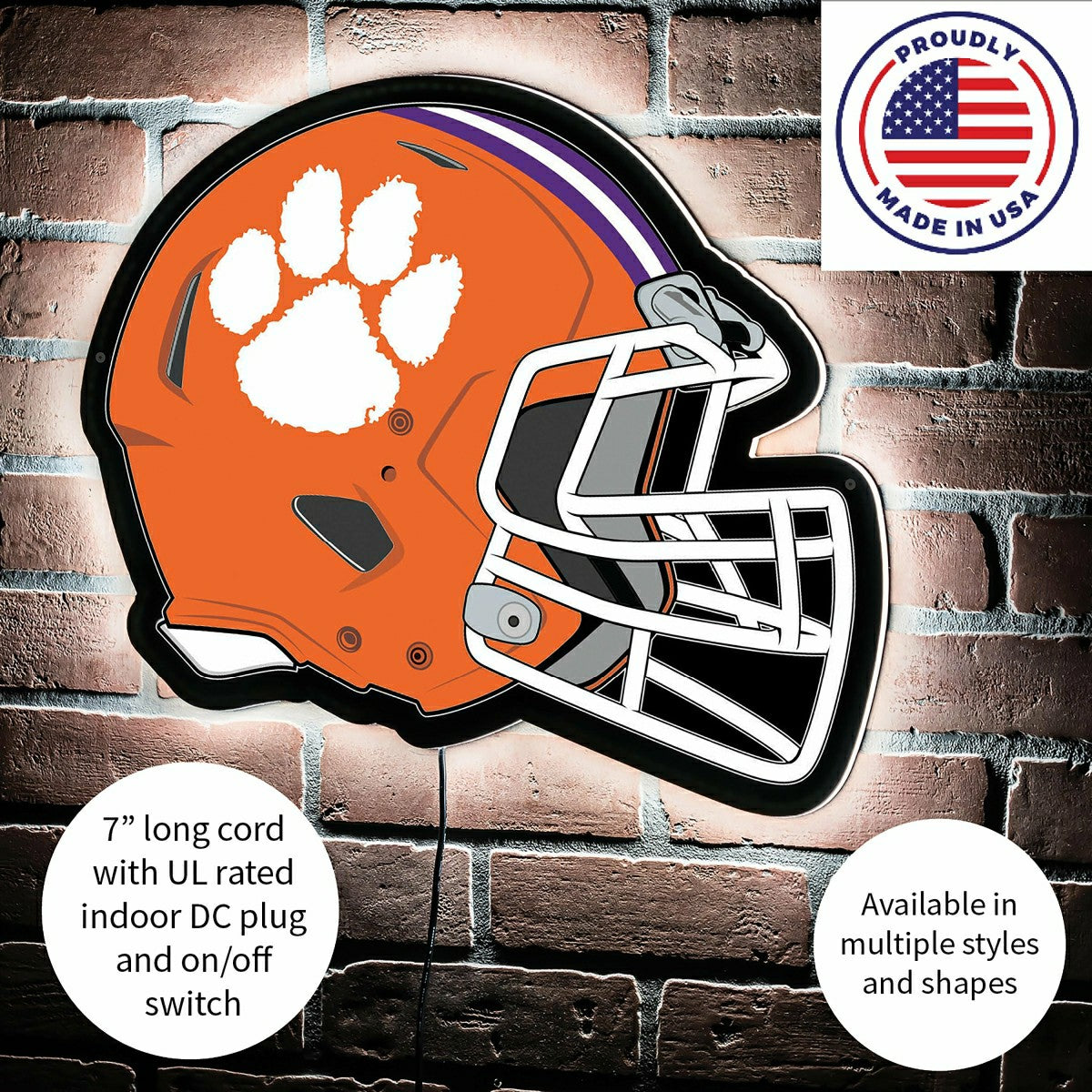 Team Sports America Essential - LED Wall Decor, Helmet, Clemson University