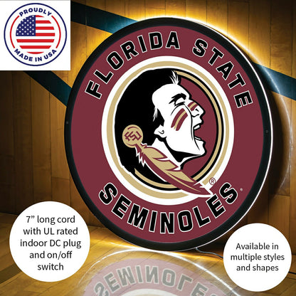 Team Sports America Recommended - LED Wall Decor, Round, Florida State University