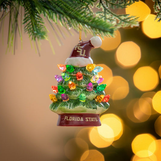 Team Sports America Best Seller - 4" LED Ceramic Christmas Tree Ornament with Team Santa Hat, Florida St