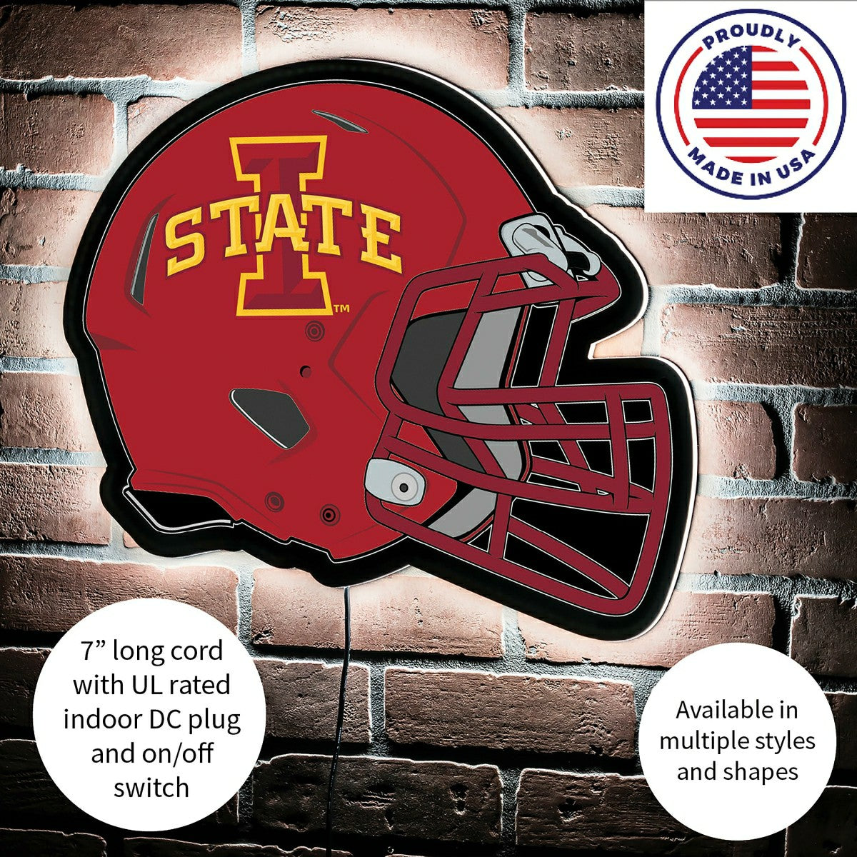 Team Sports America Essential - LED Wall Decor, Helmet, Iowa State University