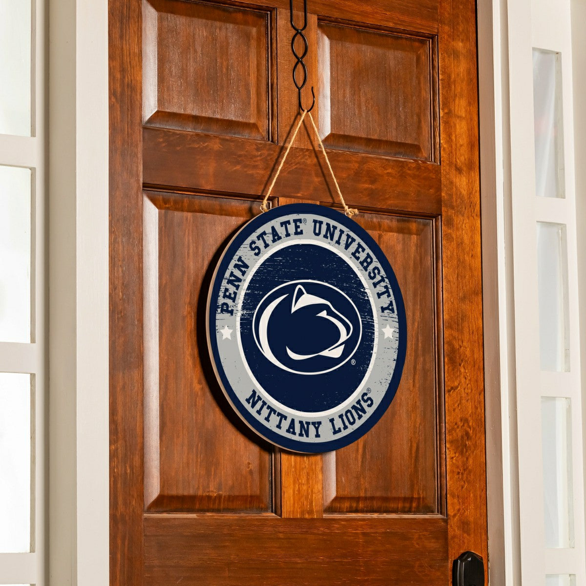 Team Sports America Essential - Penn State Round Door Décor with Hanging Rope, 18x18
