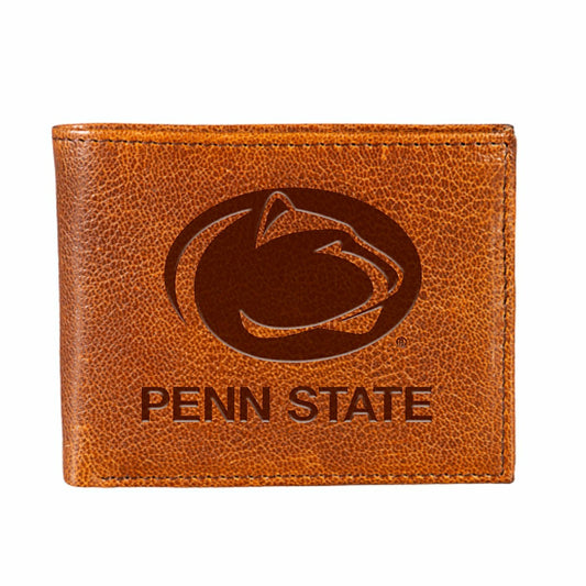 Team Sports America Classic - Penn State, Embossed 100% Genuine Tumbled Leather Passcase Bi-Fold Wal