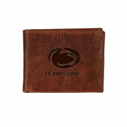 Team Sports America Classic - Penn State, Embossed 100% Genuine Tumbled Leather Passcase Bi-Fold Wal