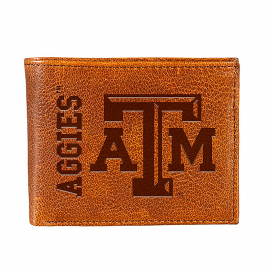 Team Sports America Value - Texas A&M, Embossed 100% Genuine Tumbled Leather Passcase Bi-Fold Wall