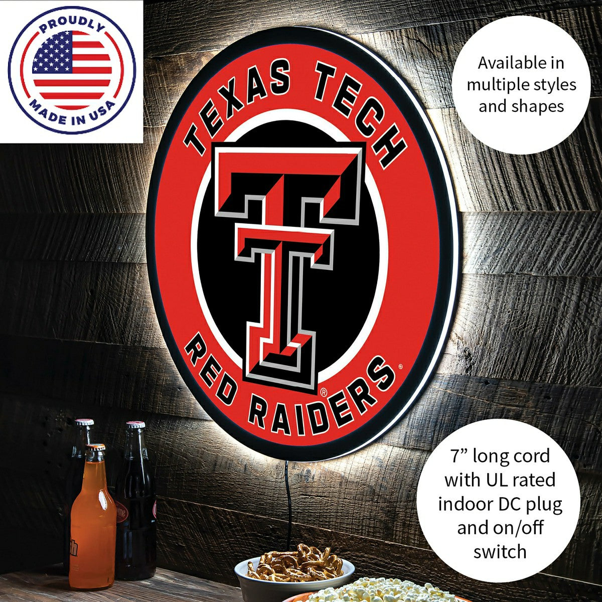 Team Sports America Value - LED Wall Decor, Round, Texas Tech University
