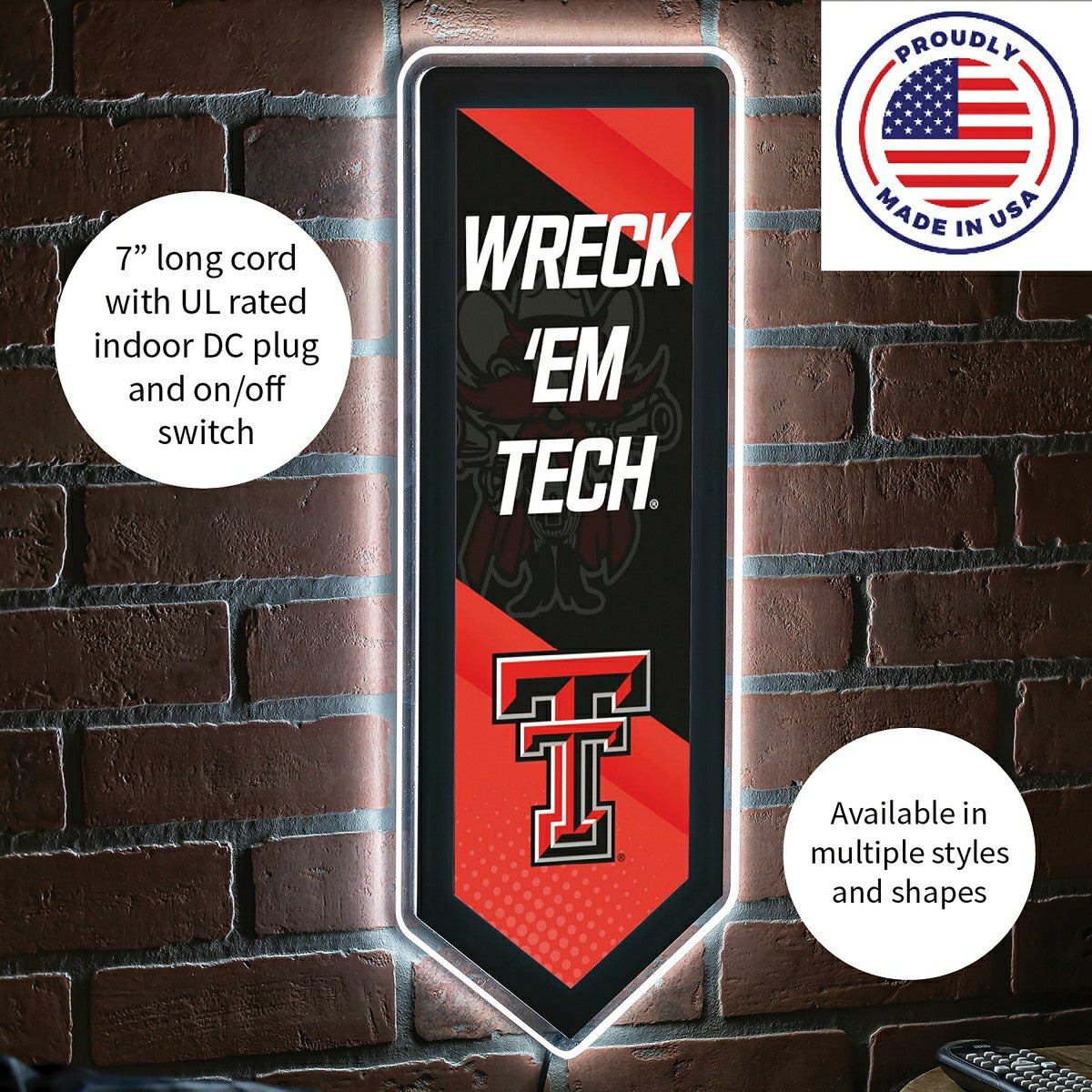 Team Sports America Trending - LED Wall Decor, Pennant, Texas Tech University