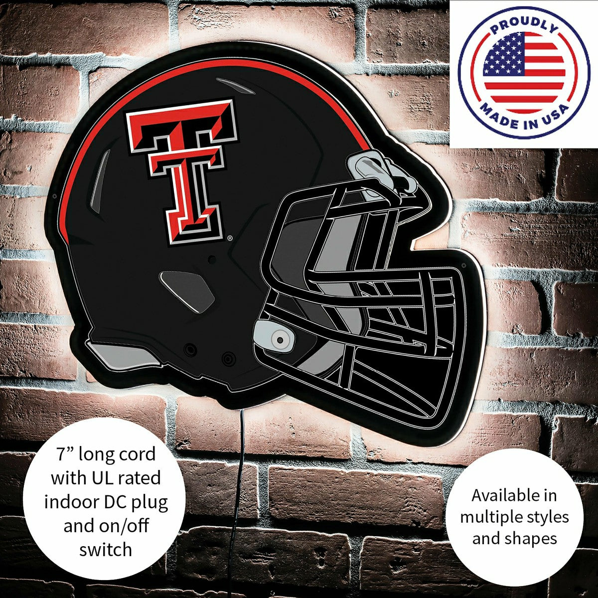 Team Sports America Recommended - LED Wall Decor, Helmet, Texas Tech University