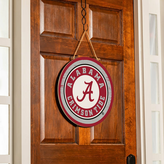 Team Sports America Signature - University of Alabama Round Door Décor with Hanging Rope, 18x18