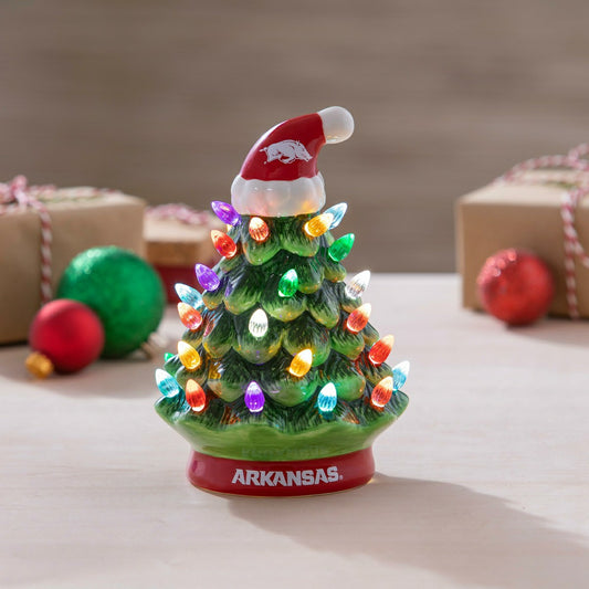 Team Sports America Recommended - 8" LED Ceramic Christmas Tree, University of Arkansas