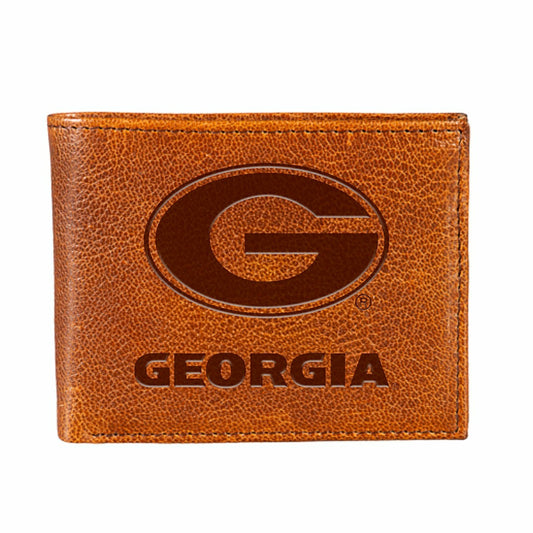 Team Sports America Classic - University of Georgia, Embossed 100% Genuine Tumbled Leather Passcase