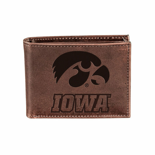 Team Sports America Signature - University of Iowa, Bi-Fold Wallet, Brown, CH, 100% Genuine Leather