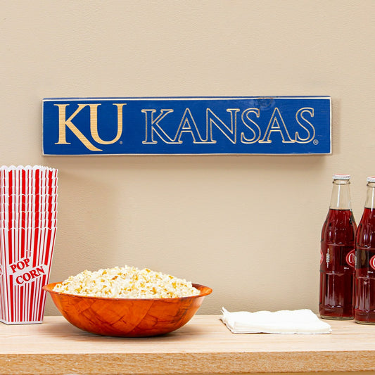 Team Sports America Exclusive - University of Kansas Engraved Wood Sign, 3.5" x 18"