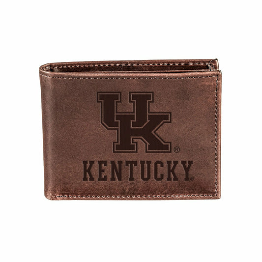 Team Sports America Essential - University of Kentucky, Bi-Fold Wallet, Brown, CH, 100% Genuine Leathe