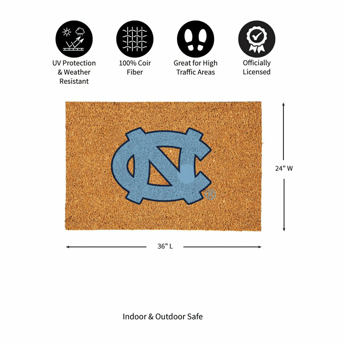 Team Sports America Essential - University of North Carolina Large Full Color Coir Mat, 36"x24"
