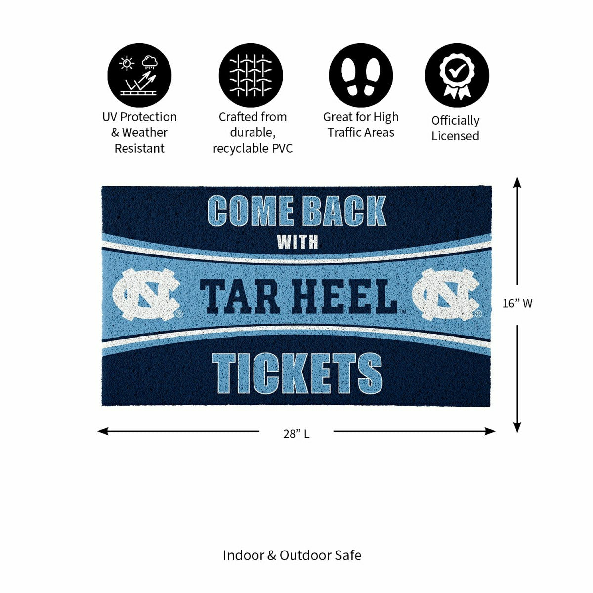 Team Sports America Recommended - 28" x 16" PVC Trapper Mat, Come Back with Tickets, University of North