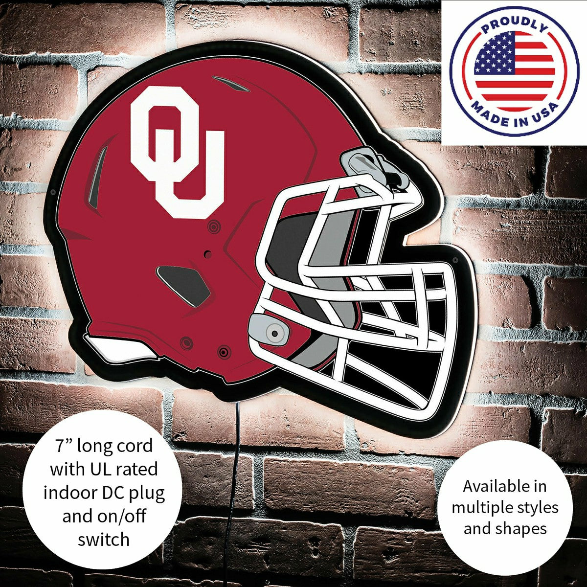 Team Sports America Value - LED Wall Decor, Helmet, University of Oklahoma