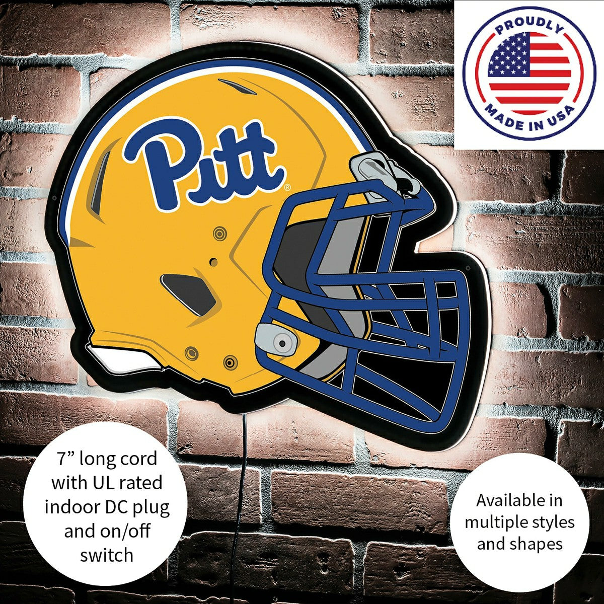 Team Sports America Essential - LED Wall Decor, Helmet, University of Pittsburgh