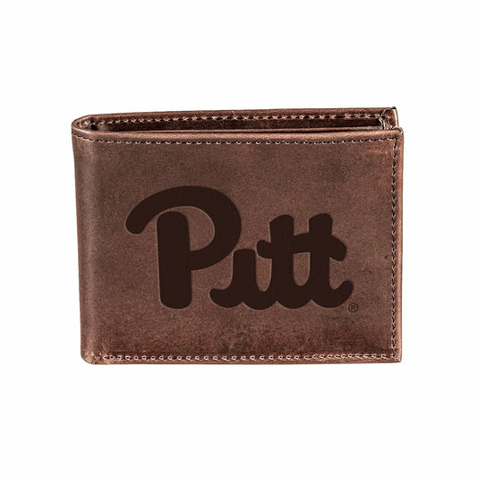 Team Sports America Recommended - University of Pittsburgh, Bi-Fold Wallet, Brown, CH, 100% Genuine Leat