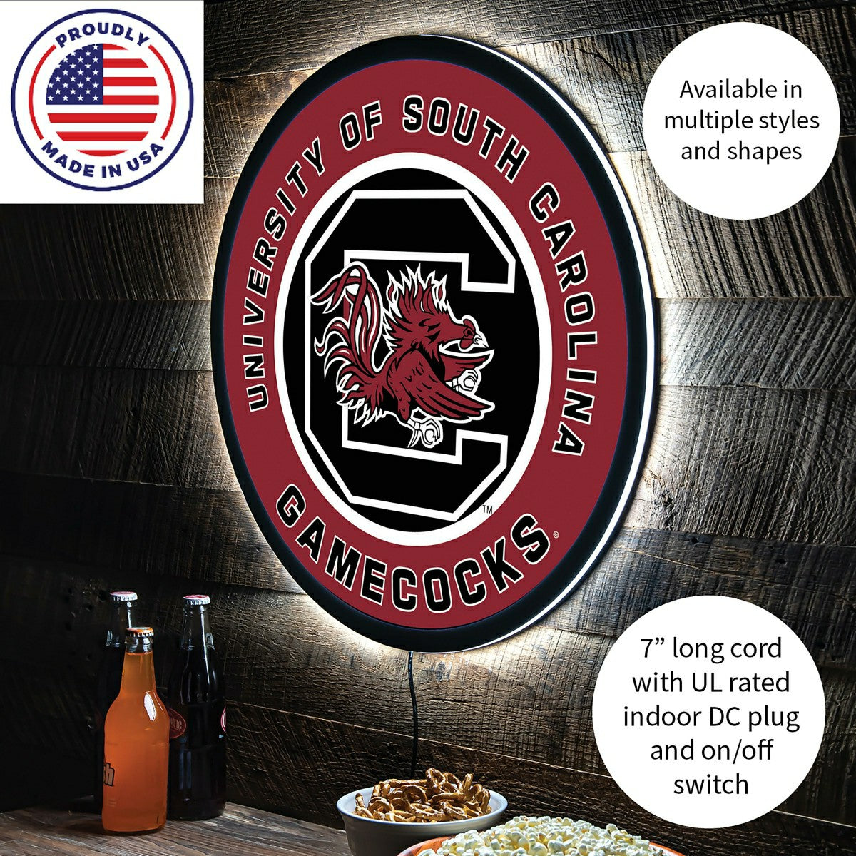 Team Sports America Exclusive - LED Wall Decor, Round, University of South Carolina