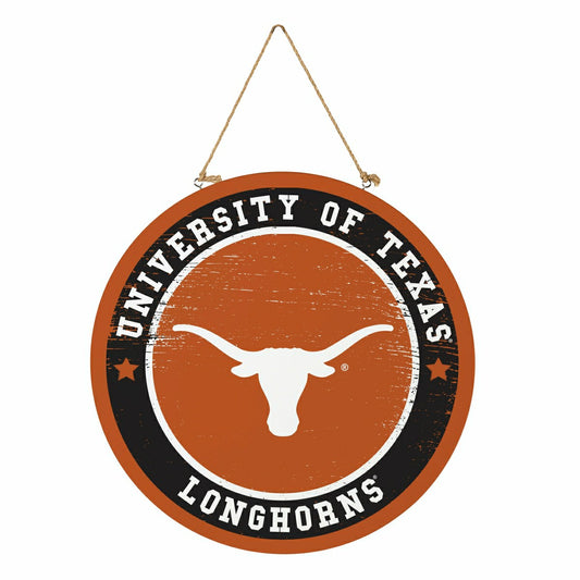 Team Sports America Recommended - University of Texas Round Door Décor with Hanging Rope, 18x18