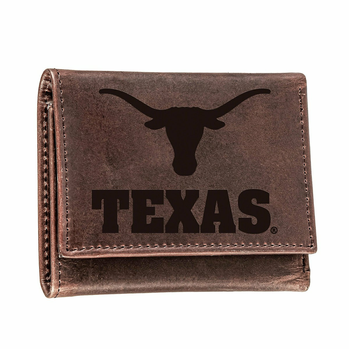 Team Sports America Essential - University of Texas, Tri-Fold Wallet, Brown, CH, 100% Genuine Leather
