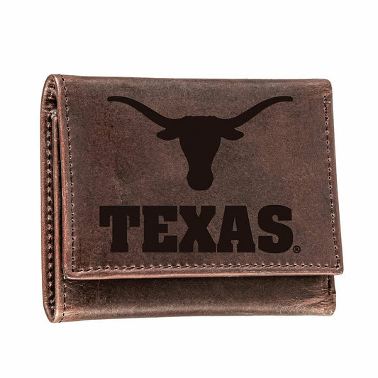 Team Sports America Essential - University of Texas, Tri-Fold Wallet, Brown, CH, 100% Genuine Leather