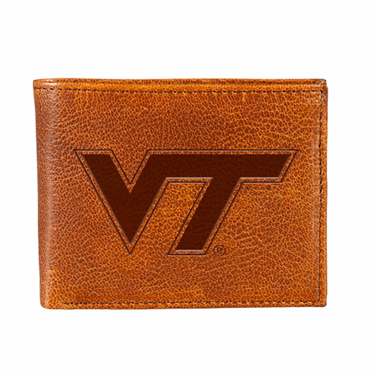 Team Sports America Essential - Virginia Tech, Embossed 100% Genuine Tumbled Leather Passcase Bi-Fold