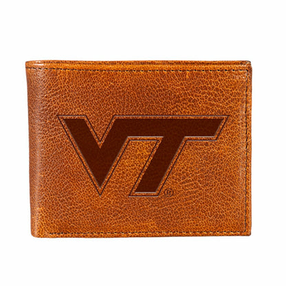 Team Sports America Essential - Virginia Tech, Embossed 100% Genuine Tumbled Leather Passcase Bi-Fold