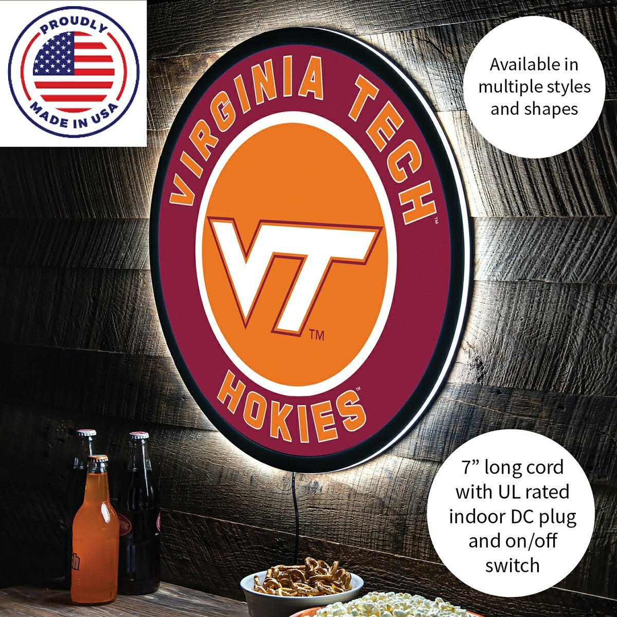 Team Sports America Everyday - LED Wall Decor, Round, Virginia Tech