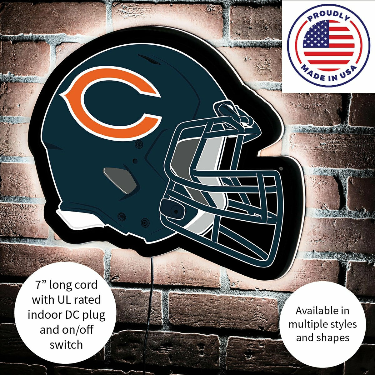 Team Sports America Signature - LED Wall Decor, Helmet, Chicago Bears
