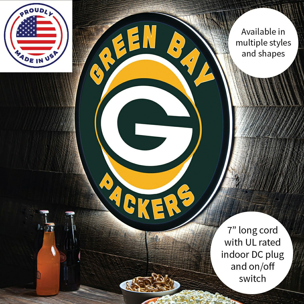 Team Sports America Best Seller - LED Wall Decor, Round, Green Bay Packers
