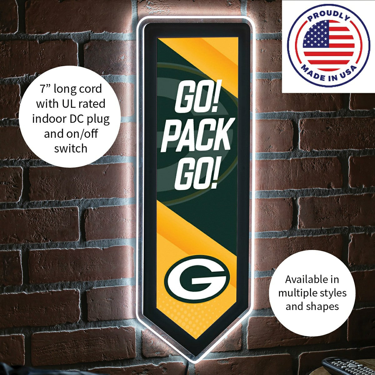 Team Sports America Recommended - LED Wall Decor, Pennant, Green Bay Packers
