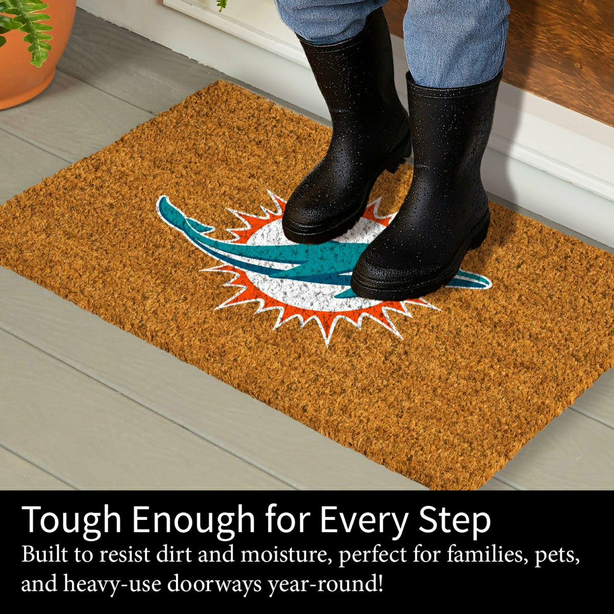 Team Sports America Value - Coir Mat, 16"x28", Miami Dolphins