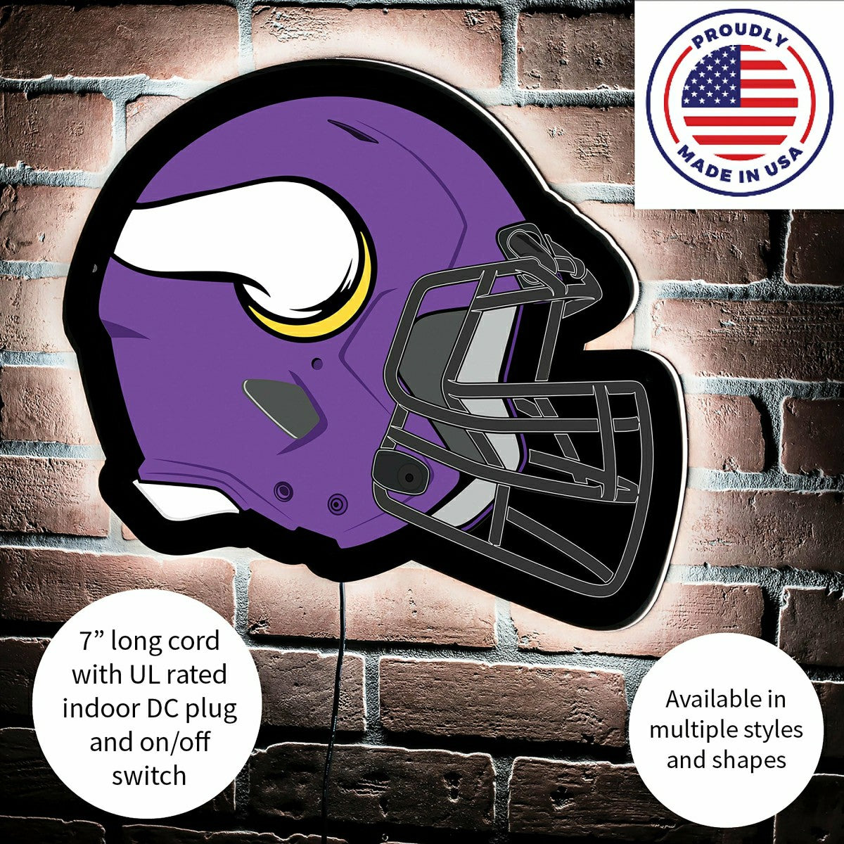 Team Sports America Signature - LED Wall Decor, Helmet, Minnesota Vikings