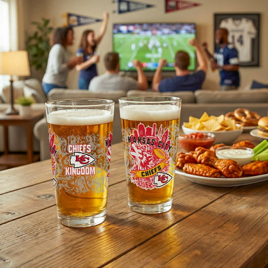 Team Sports America Exclusive - Kansas City Chiefs 16oz Glass pint, Set of 2