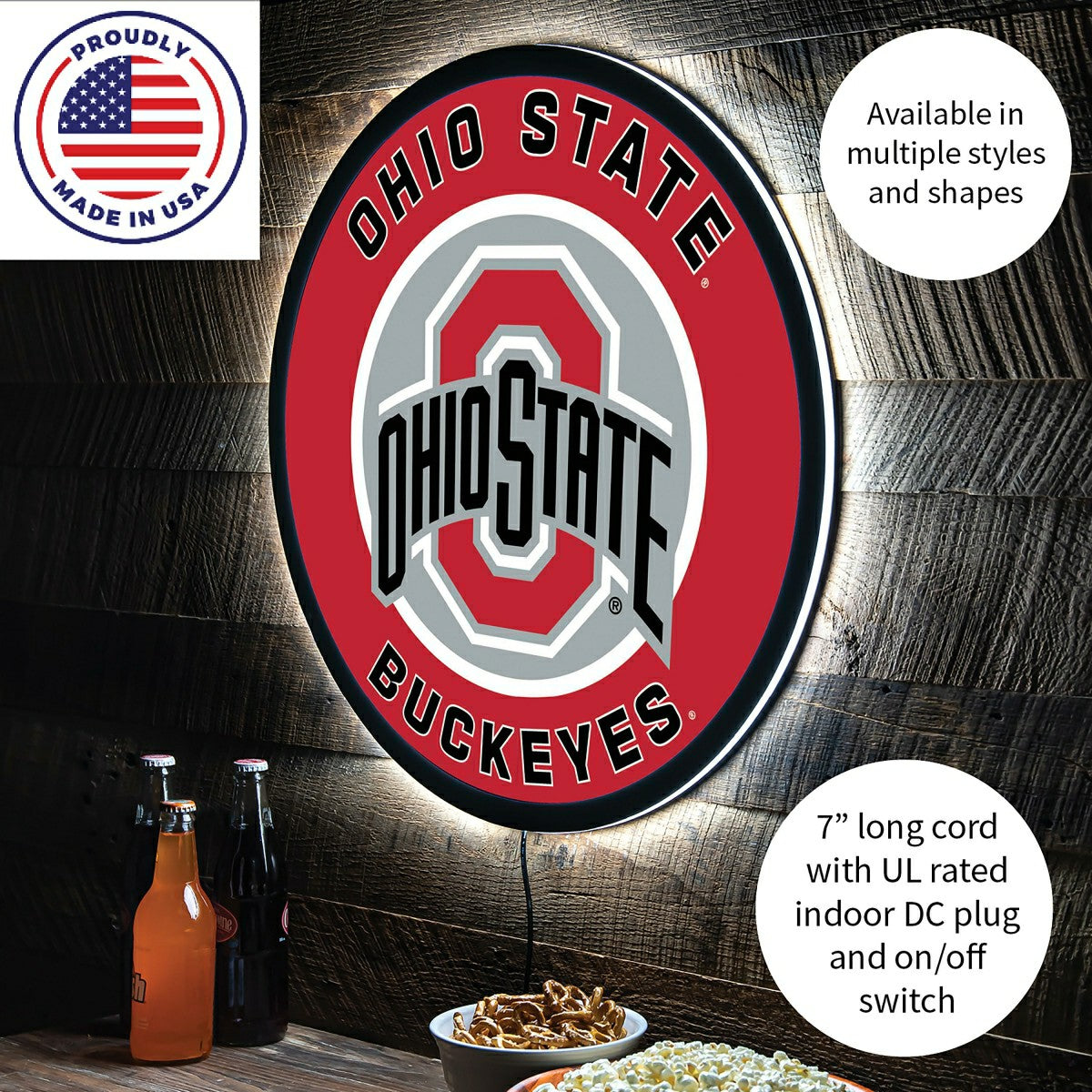Team Sports America Trending - LED Wall Decor, Round, Ohio State University