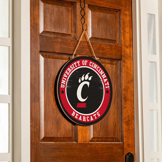 Team Sports America Classic - University of Cincinnati Round Door Décor with Hanging Rope, 18x18