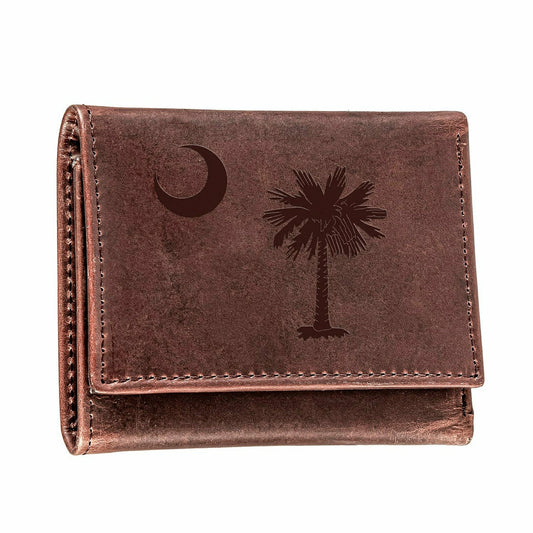 Team Sports America Exclusive - Tri-Fold Wallet, Brown, CH, 100% Genuine Leather, South Carolina State