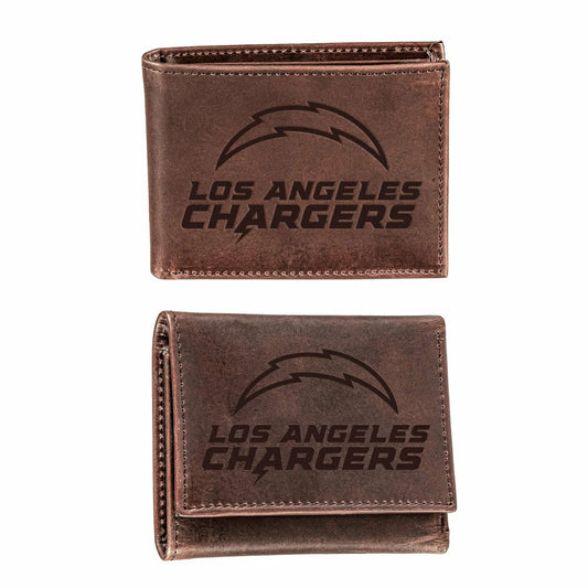 Team Sports America Essential - Los Angeles Chargers, Bi-Fold and Tri-Fold Wallet Gift Set, Brown